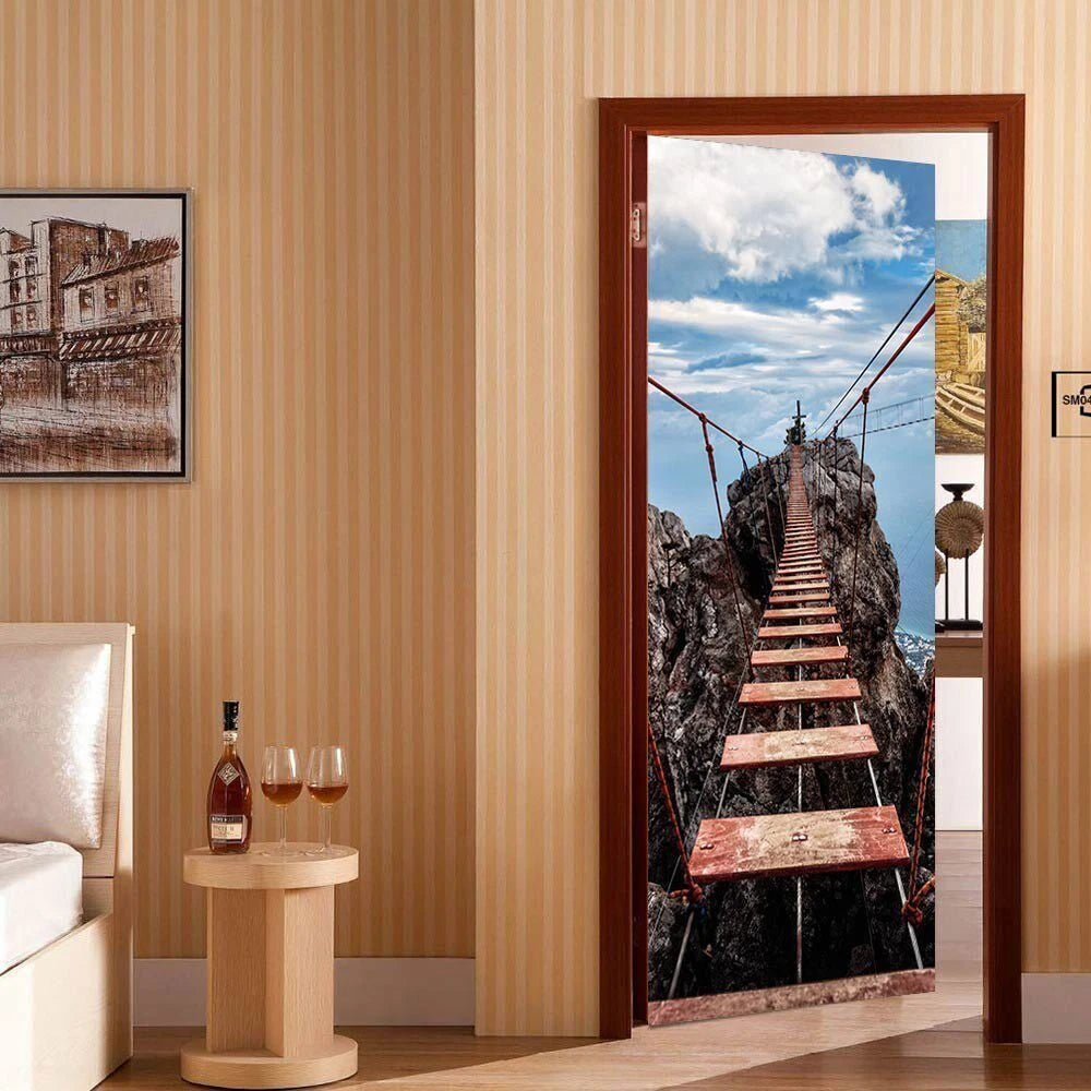 Drawbridge 3D Self Adhesive Bedroom Door Wrap Mural Wall Stickers Home Decals 07FC0E-D4 - KOEEK