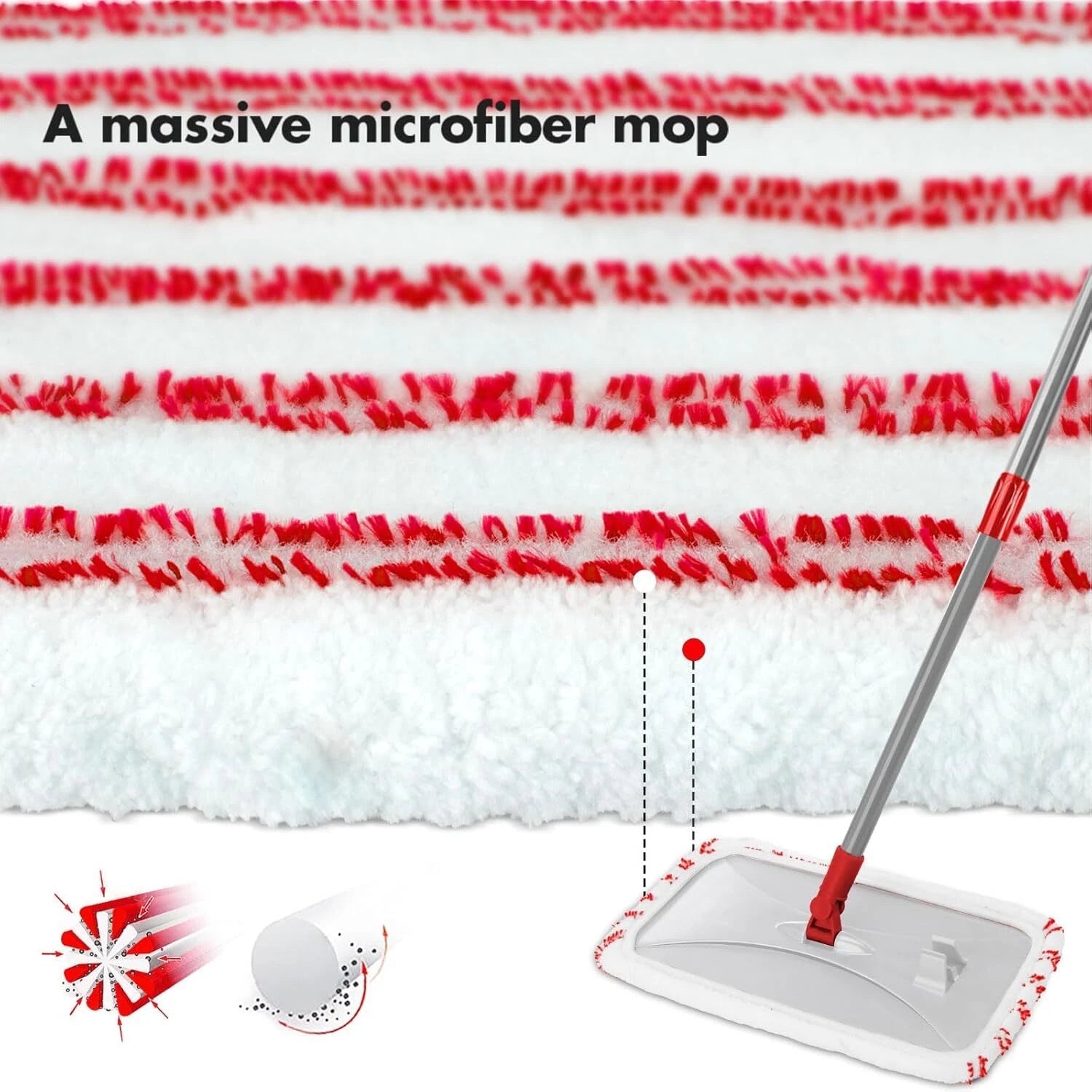 Extra Large Microfiber Floor Cleaning Mop, 16” Flat Mop, Red 07FC0E-D4 - KOEEK