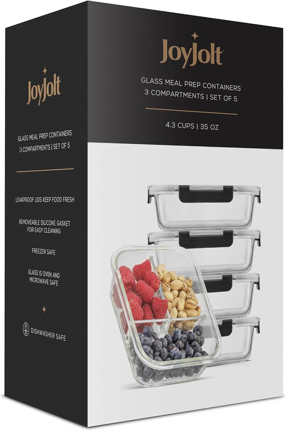 Divided 3 Compartment Glass Lunch Box Set 07FC0E-D4 - KOEEK