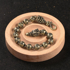Vintage Zodiac Dragon Bracelet Brass Aged Bead Chain Buddha Charm Copper Jewelry 07FC0E-D4 - KOEEK