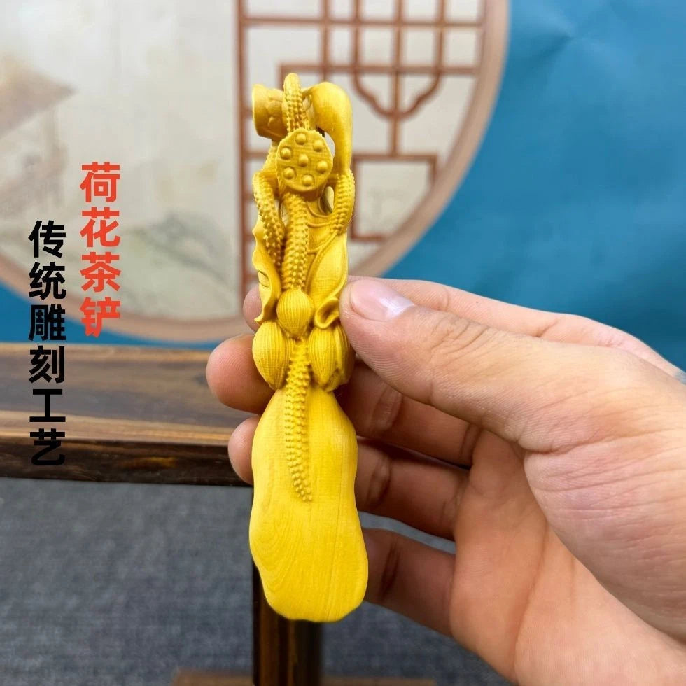 12cm Boxwood Carved Tea Scoop Tea Accessories Home Décor Gift Handicraft 07FC0E-D4 - KOEEK