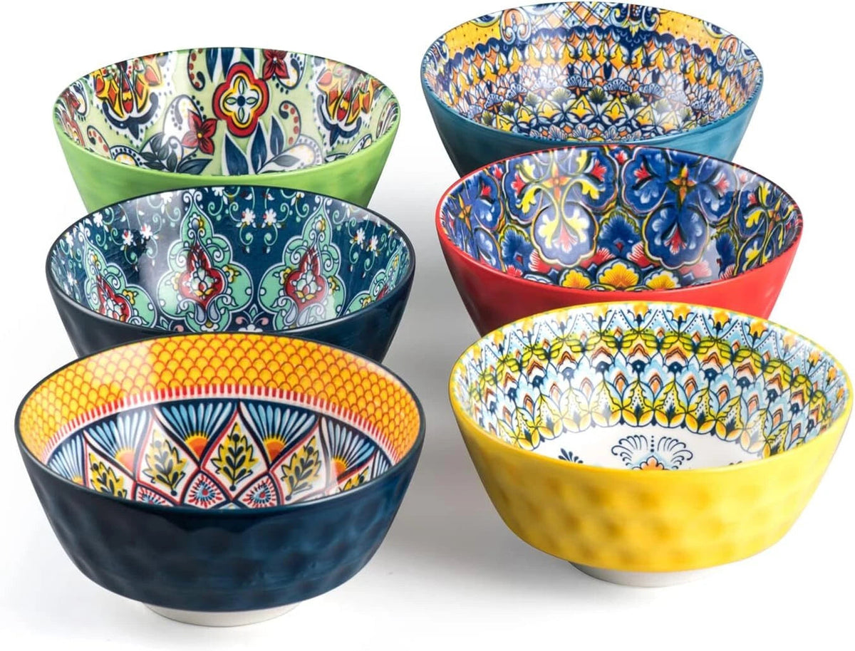 Ceramic Cereal, Soup Bowls Set of 6-25 Oz Porcelain Serving Bowls for Dinner 07FC0E-D4 - KOEEK