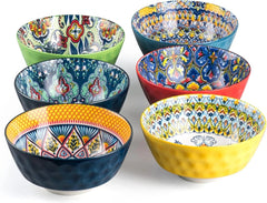 Ceramic Cereal, Soup Bowls Set of 6-25 Oz Porcelain Serving Bowls for Dinner 07FC0E-D4 - KOEEK