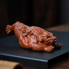 18.5cm Yixing Purple Clay Handmade Absorbing Wealth Toad Tea Pet Statue Ornament 07FC0E-D4 - KOEEK
