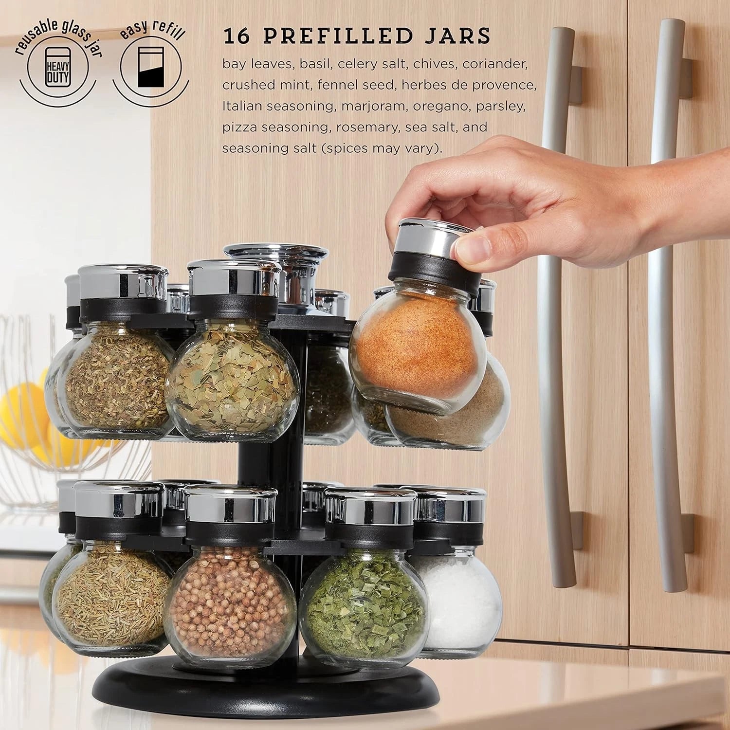 16 Jar Ellington Revolving Countertop Spice Rack with Lift & Pour Caps 07FC0E-D4 - KOEEK