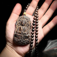 Nha Trang Agarwood Dainichi Pendant Necklace Guardian Deity Sweater Chain 07FC0E-D4 - KOEEK