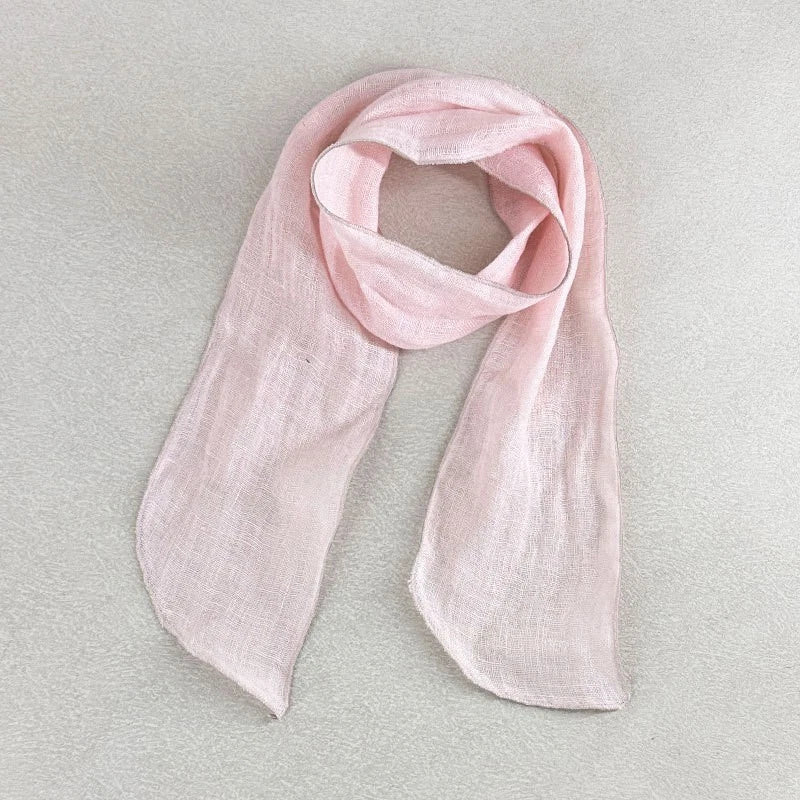 Womens  Linen Preppy Solid Necktie Thin Scarf Neckerchief Scarves Accessory 07FC0E-D4 - KOEEK