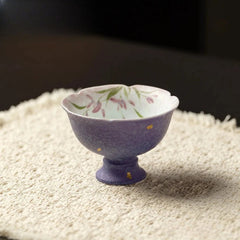 60ml Retro Ceramic Handpainted Orchid High Foot Cup Tea-tasting Cup Master Cup 07FC0E-D4 - KOEEK