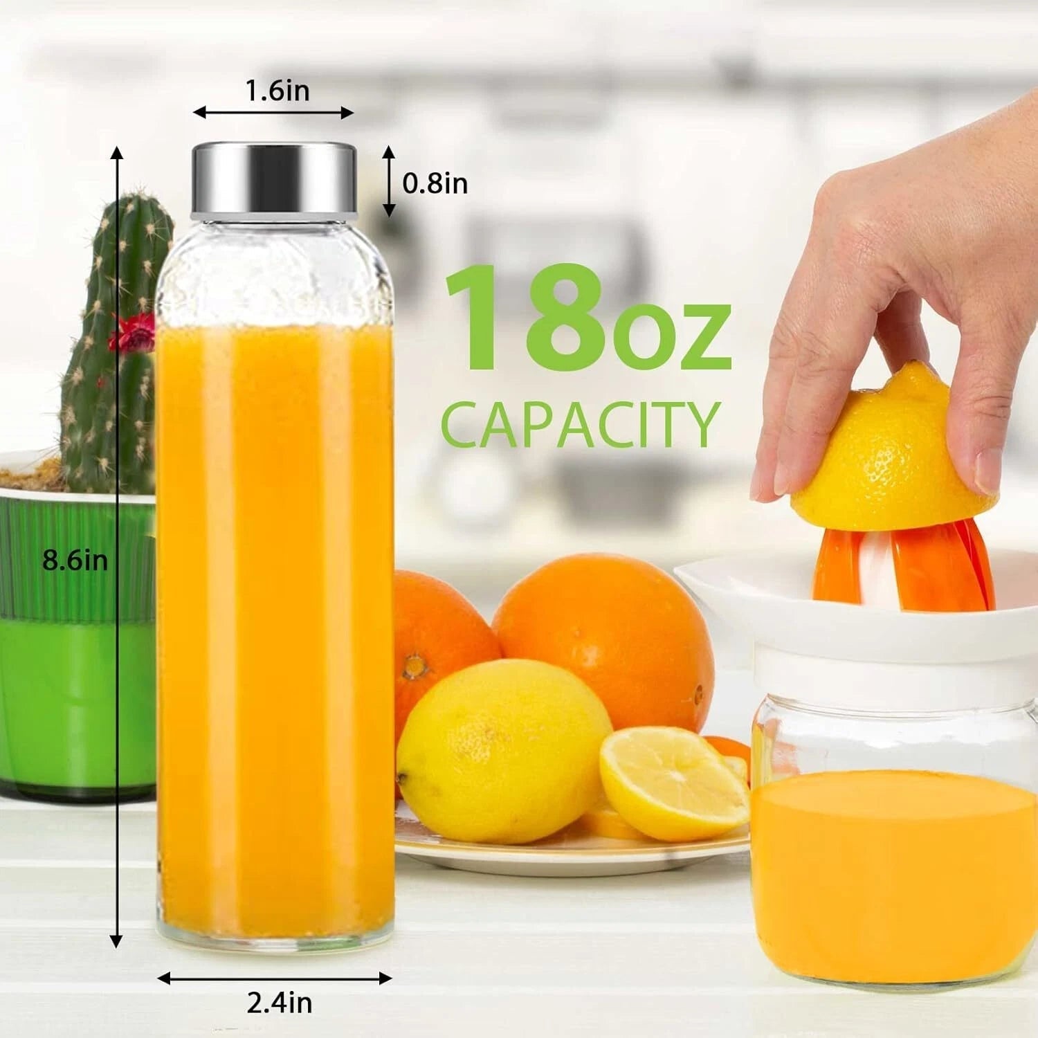 Clear Glass Bottles with Lids 18 oz, Reusable Glass Water Bottles with Stainless 07FC0E-D4 - KOEEK