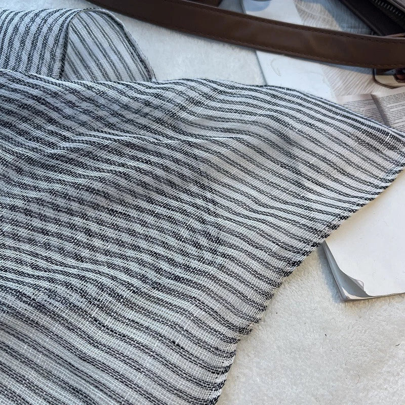Womens  Linen Striped White Necktie Bandana Thin Neckerchief Scarf Accessory 07FC0E-D4 - KOEEK