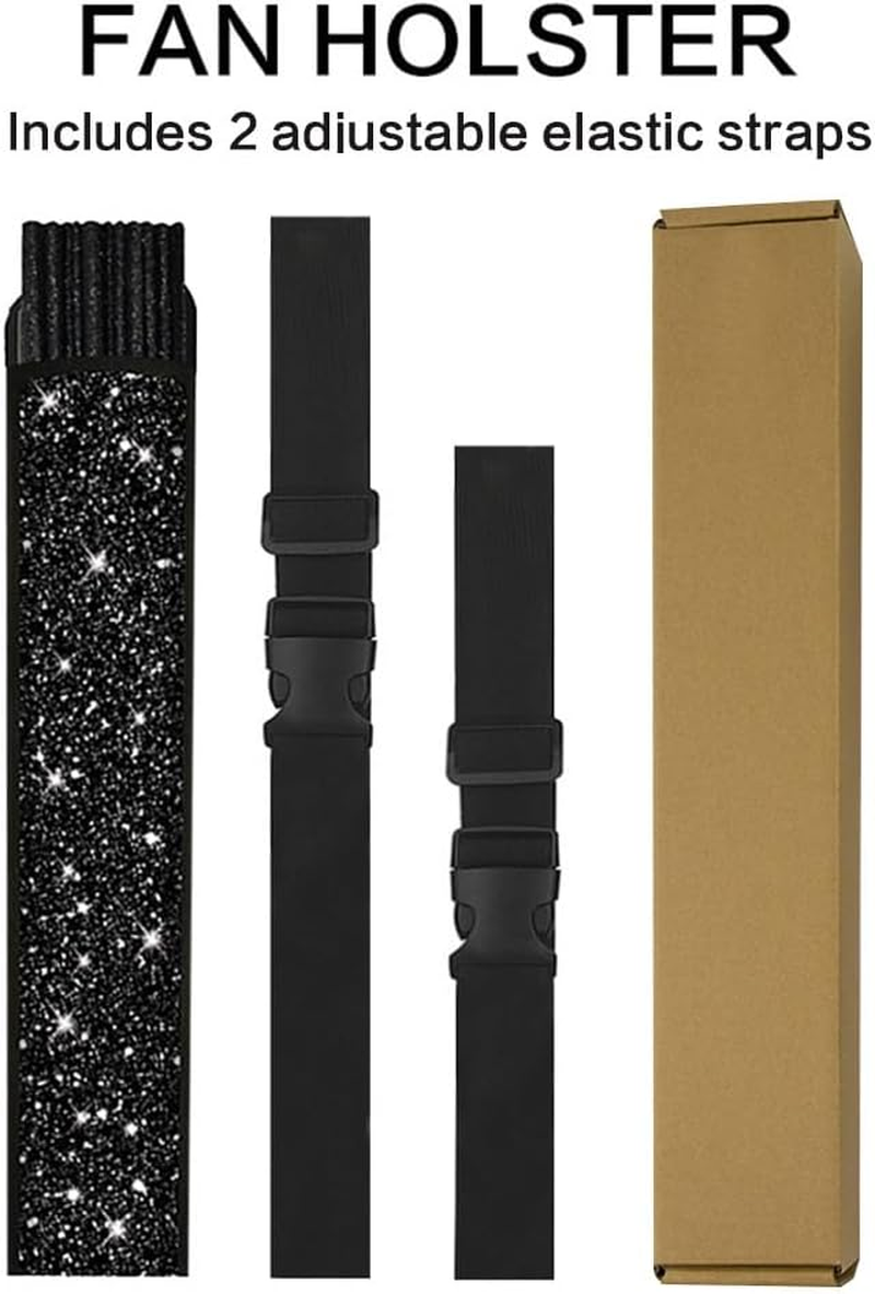 new Glitter Large Rave Folding Clack Hand Fan with Holster for Men/Women Handheld Fa koeek - KOEEK