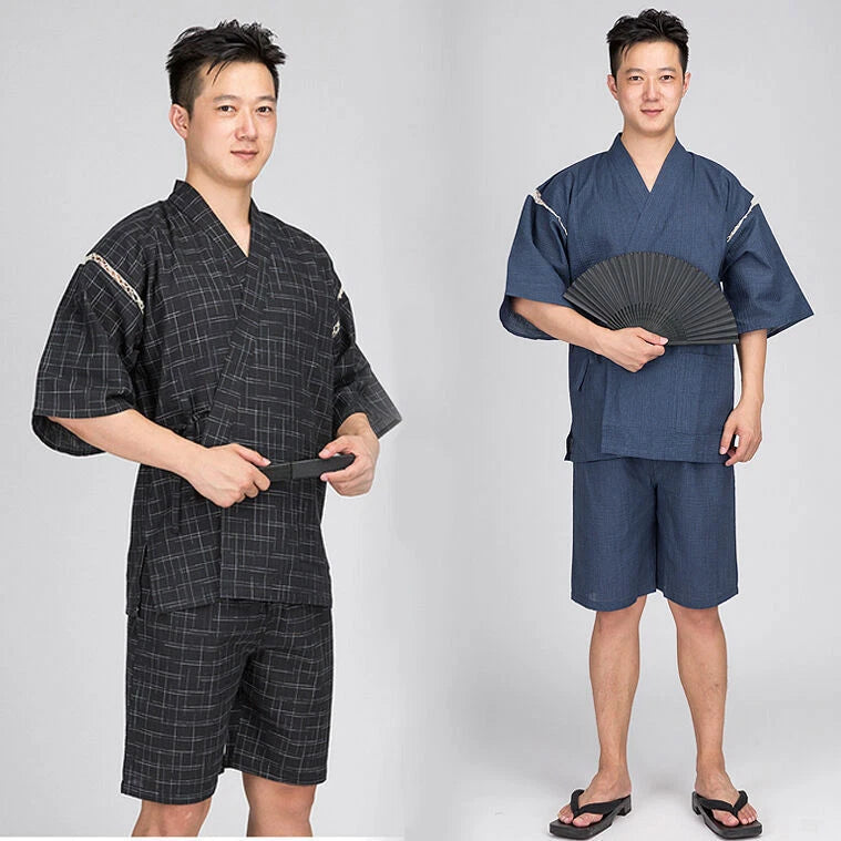 Japanese Mens Pajamas Sets Loungewear Jinbei Kimono Short Sleeve Pants Sleepwear 07FC0E-D4 - KOEEK