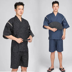 Japanese Mens Pajamas Sets Loungewear Jinbei Kimono Short Sleeve Pants Sleepwear 07FC0E-D4 - KOEEK