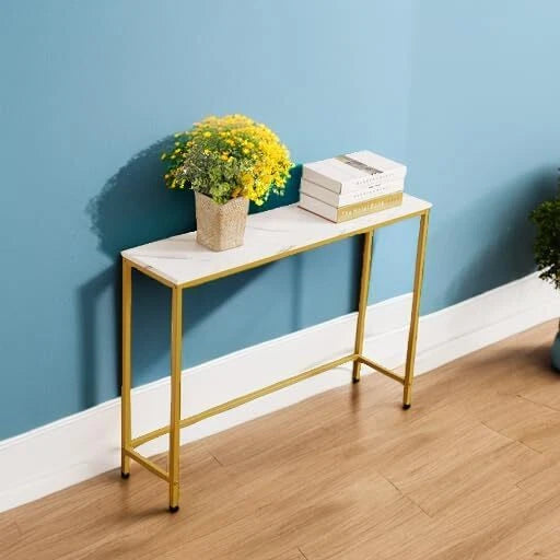 Entryway Dresser,Faux Marble MDF SofaTable withGold Border (Single,White Marble) 07FC0E-D4 - KOEEK