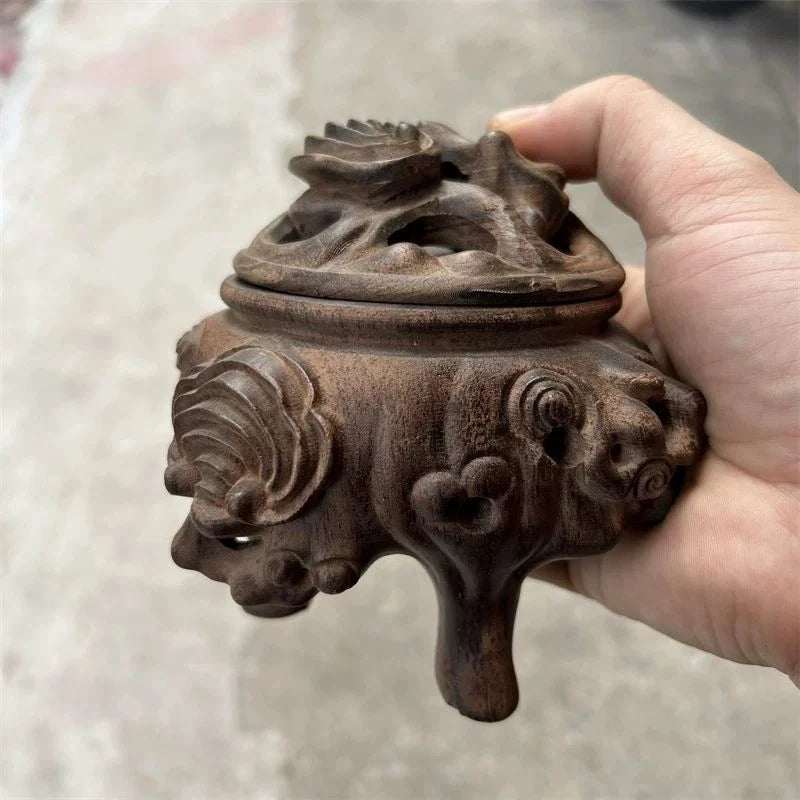 Vietnamese Agarwood Carved Incense Burner Figurine Wooden Sculpture Tripod Decor 07FC0E-D4 - KOEEK