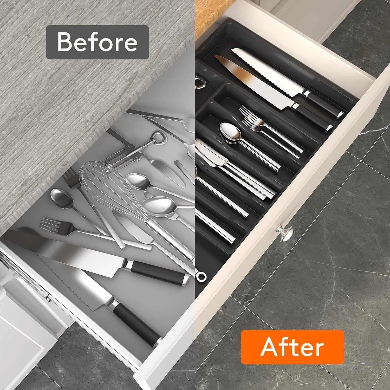 Silverware Drawer Organizer, Expandable Utensil Tray for Kitchen, BPA Free 07FC0E-D4 - KOEEK