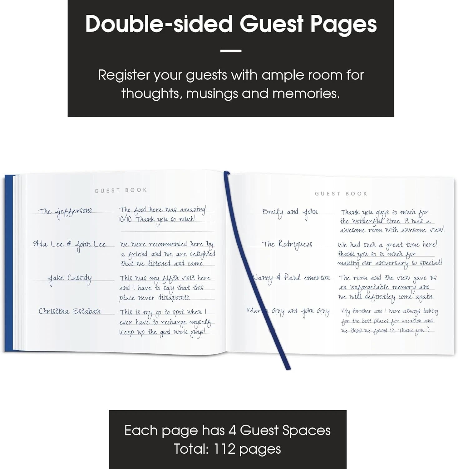 Classic black guest book, leather cover, 112 pages, 9 x 7 inches - Blue 07FC0E-D4 - KOEEK