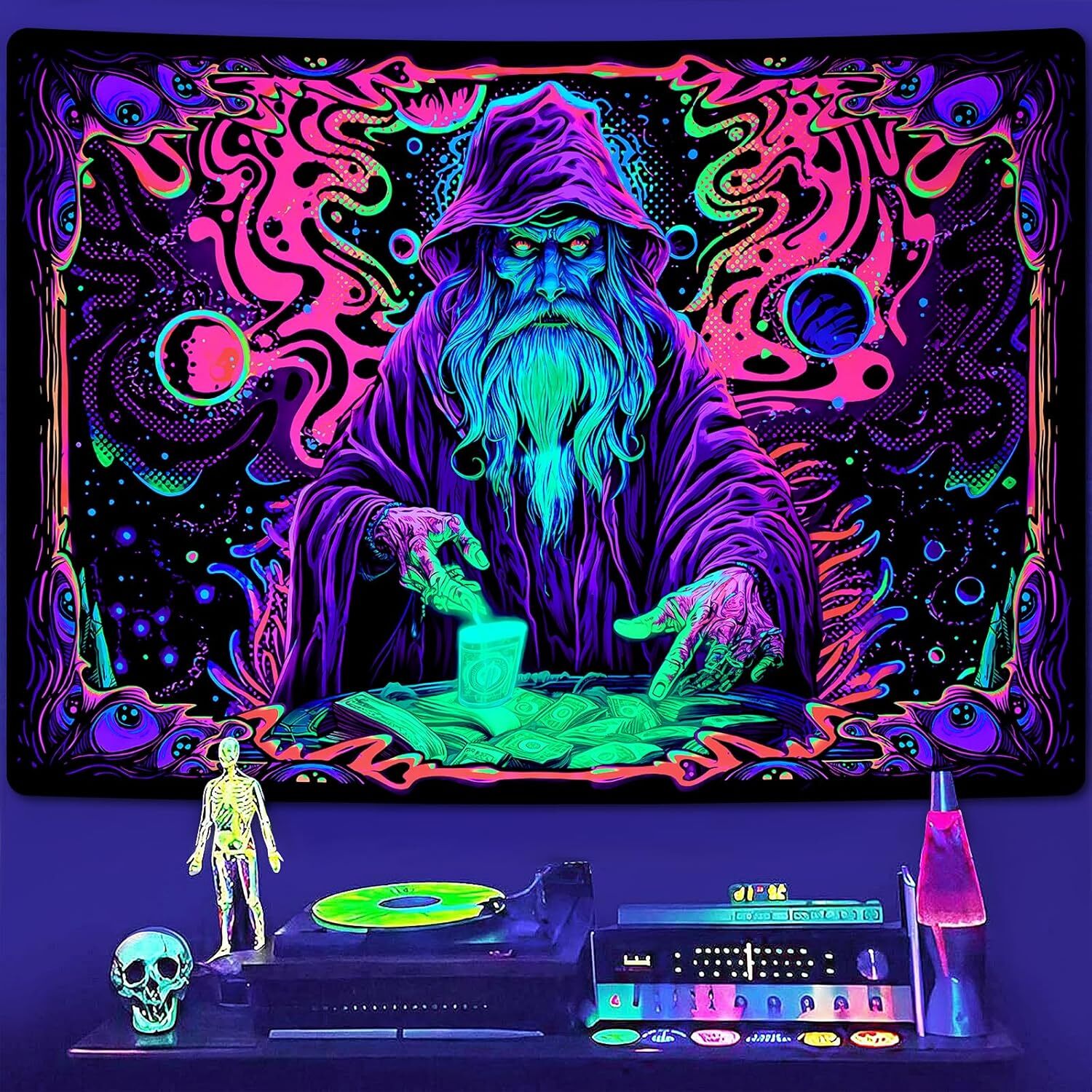 new Uspring Blacklight Tapestry Trippy Wizard 51.2'' x 59.1'', Colorful USPRING - KOEEK
