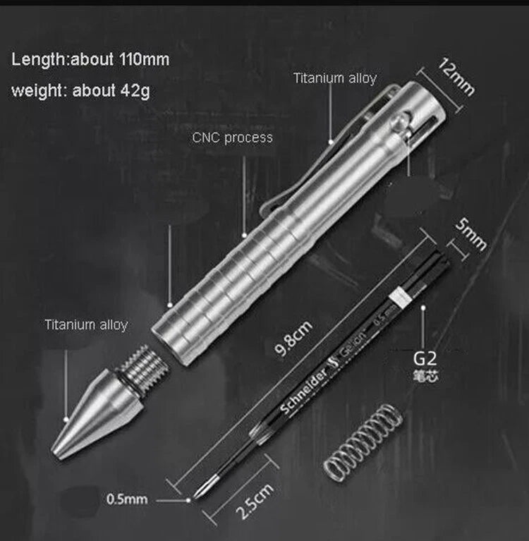 Portable EDC Pocket Outdoors Pen Solid TC4 Titanium Alloy Bolt Action Ball Pen 07FC0E-D4 - KOEEK