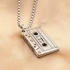Retro Cassette Tape Necklace Stainless Steel Pendant Chain Rock Jewelry Gift 23" 07FC0E-D4 - KOEEK