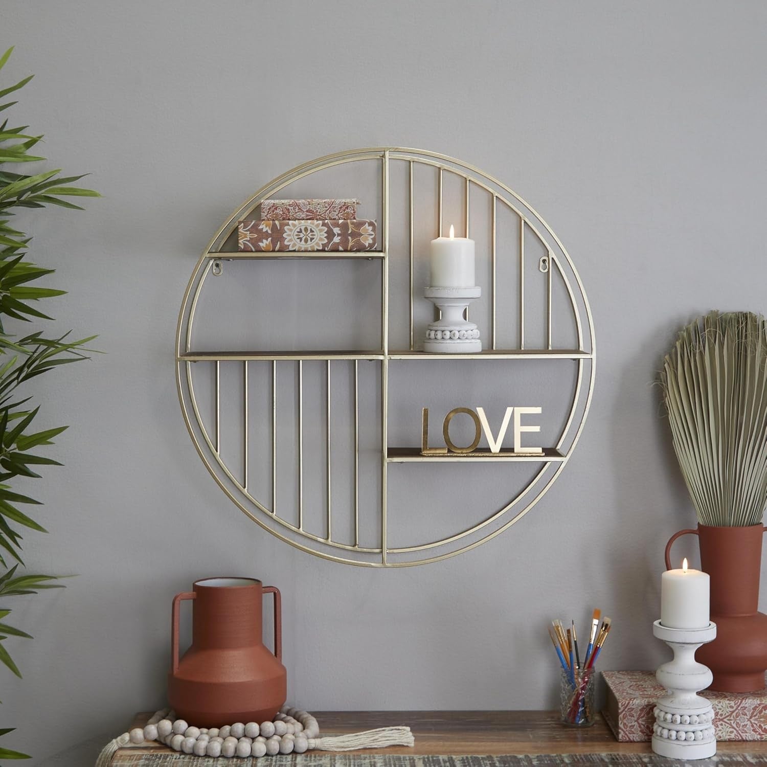 new Deco 79 Metal Geometric Wall Shelf Circle with 3 Wood Shelves and LARGE SIZE DECO 79 - KOEEK