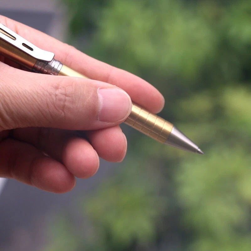 EDC Brass + Stainless Steel Pocket Ball Pen Business Office Stationery Outdoor 07FC0E-D4 - KOEEK