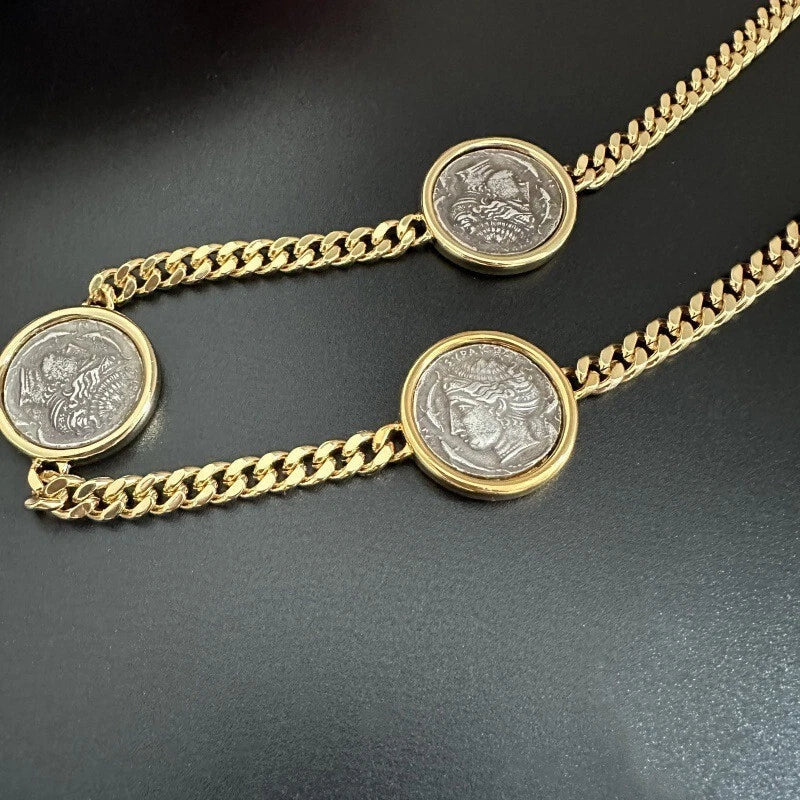 Retro Coins Ancient Hunting Carriage/Ocean Goddess Vintage Necklace Thick Chain 07FC0E-D4 - KOEEK
