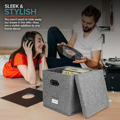 new Vinyl Record Storage Box for up to 50+ 12-Inch Albums, Records 1 Pack, Gray 07FC0E-D4 - KOEEK