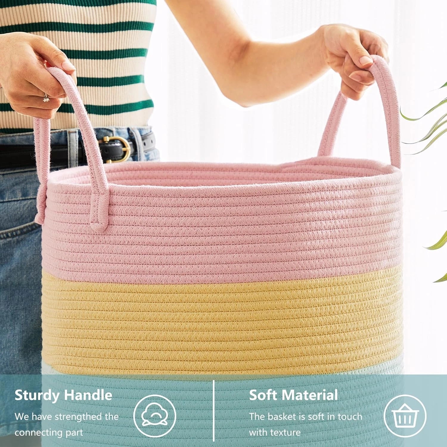 80L Extra Large Rainbow Baby Girls Hamper Laundry Basket for Kids Nursery Pastel 07FC0E-D4 - KOEEK