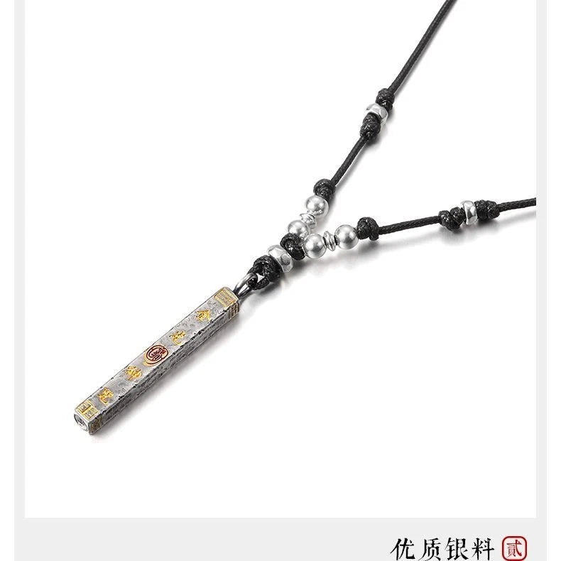Silver Plated Taoist Jin Guang Script Pendant Necklace Amulet Vintage 1pc 07FC0E-D4 - KOEEK