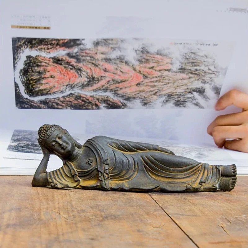 17.5cm Resin Reclining Buddha Sakyamuni Buddhism Natural Rust Desktop Ornament 07FC0E-D4 - KOEEK
