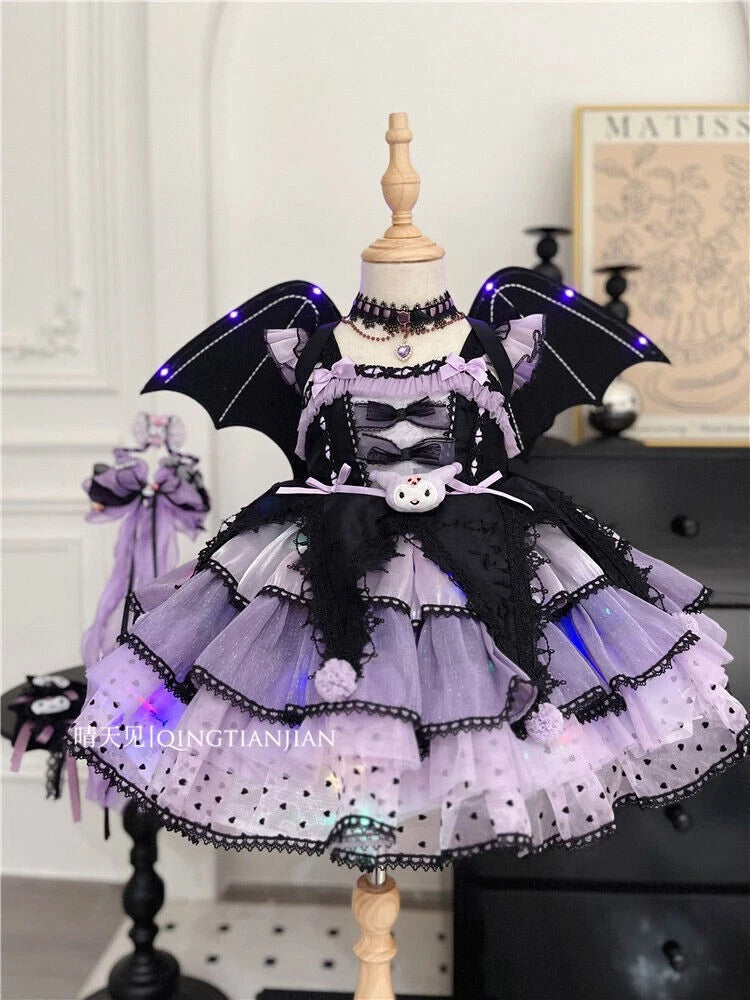 Cute Kuromi Girl Princess Dress Kawaii Kids Halloween Lace Dress Cosplay Costume 07FC0E-D4 - KOEEK