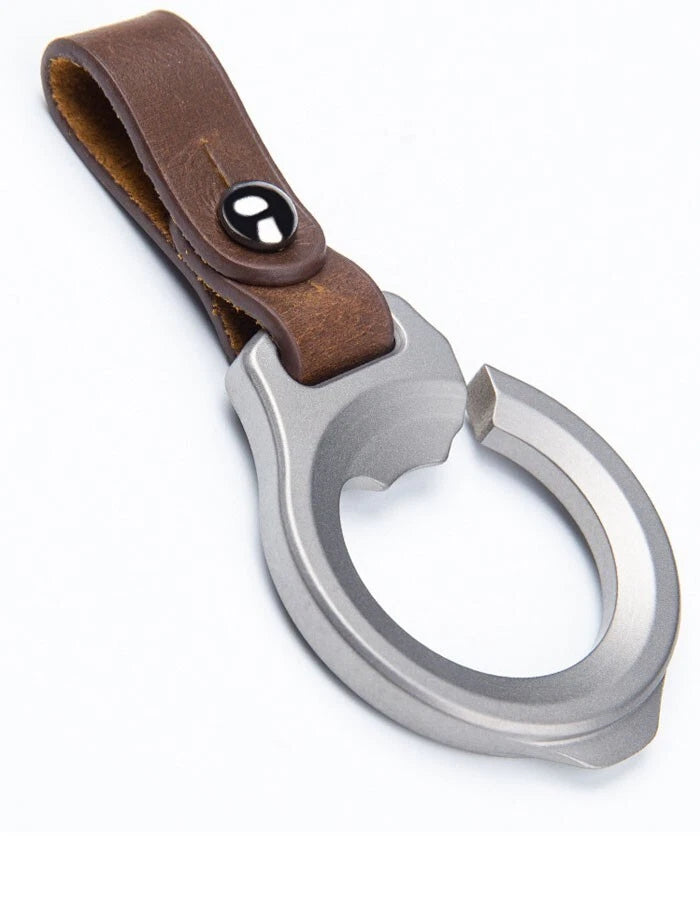 EDC Titanium Alloy + Leather Keychain Car Key Bag Portable Opener Crowbar Cutter EDC - KOEEK