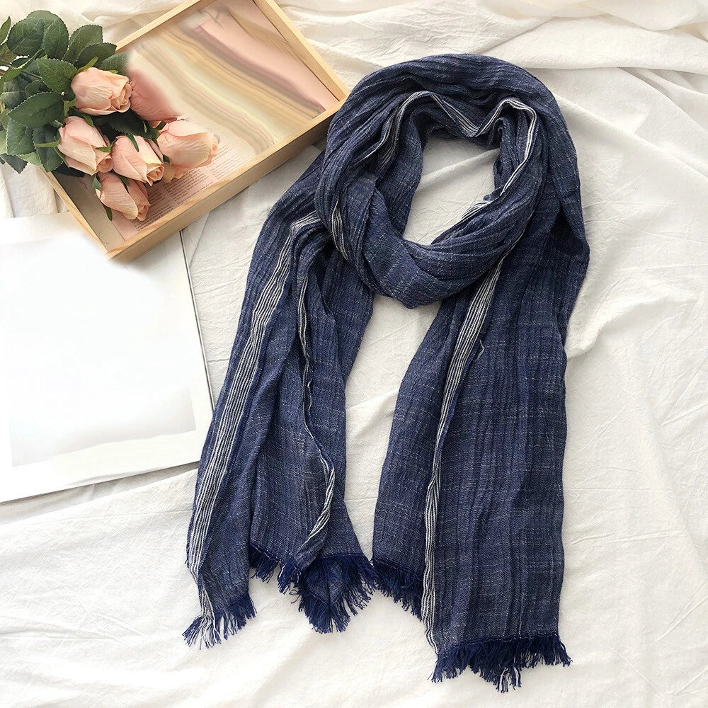 Cotton Linen Men's Scarf Autumn Winter Striped Tassel Scarves Shawl Wrap Unisex 07FC0E-D4 - KOEEK