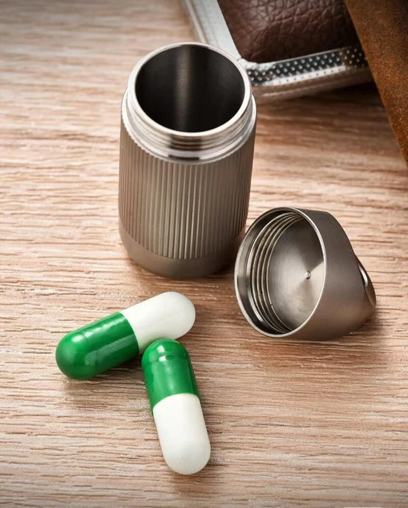 Titanium Pill Holder Case Organizer Container Waterproof Portable Keychain EDC 07FC0E-D4 - KOEEK