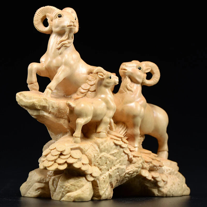 Xiaoye Boxwood Sanyang Kaitai Ornament, Solid Wood Sheep Mahogany Jewelry 07FC0E-D4 - KOEEK