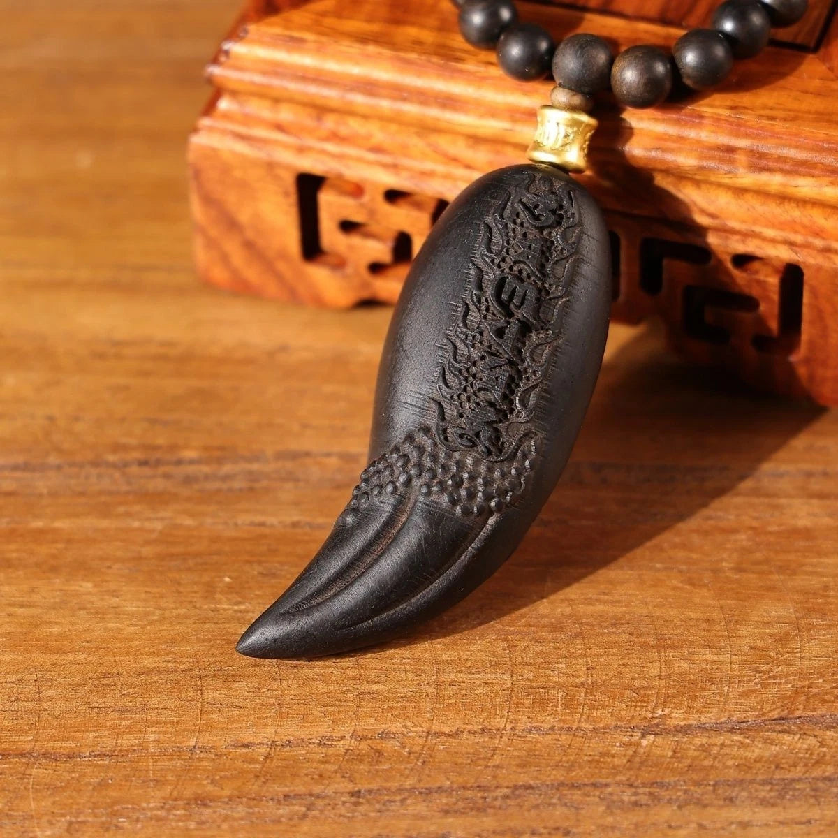 Vietnam Agarwood Crescent Guanyin 108 Beads Necklace Car Hanging Ornament 07FC0E-D4 - KOEEK