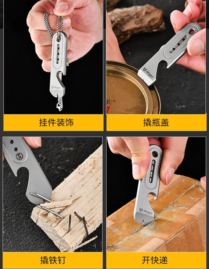 EDC Titanium Alloy Keychain Multi Tools Crowbar Pry Bar Portable Bottle Opener 07FC0E-D4 - KOEEK