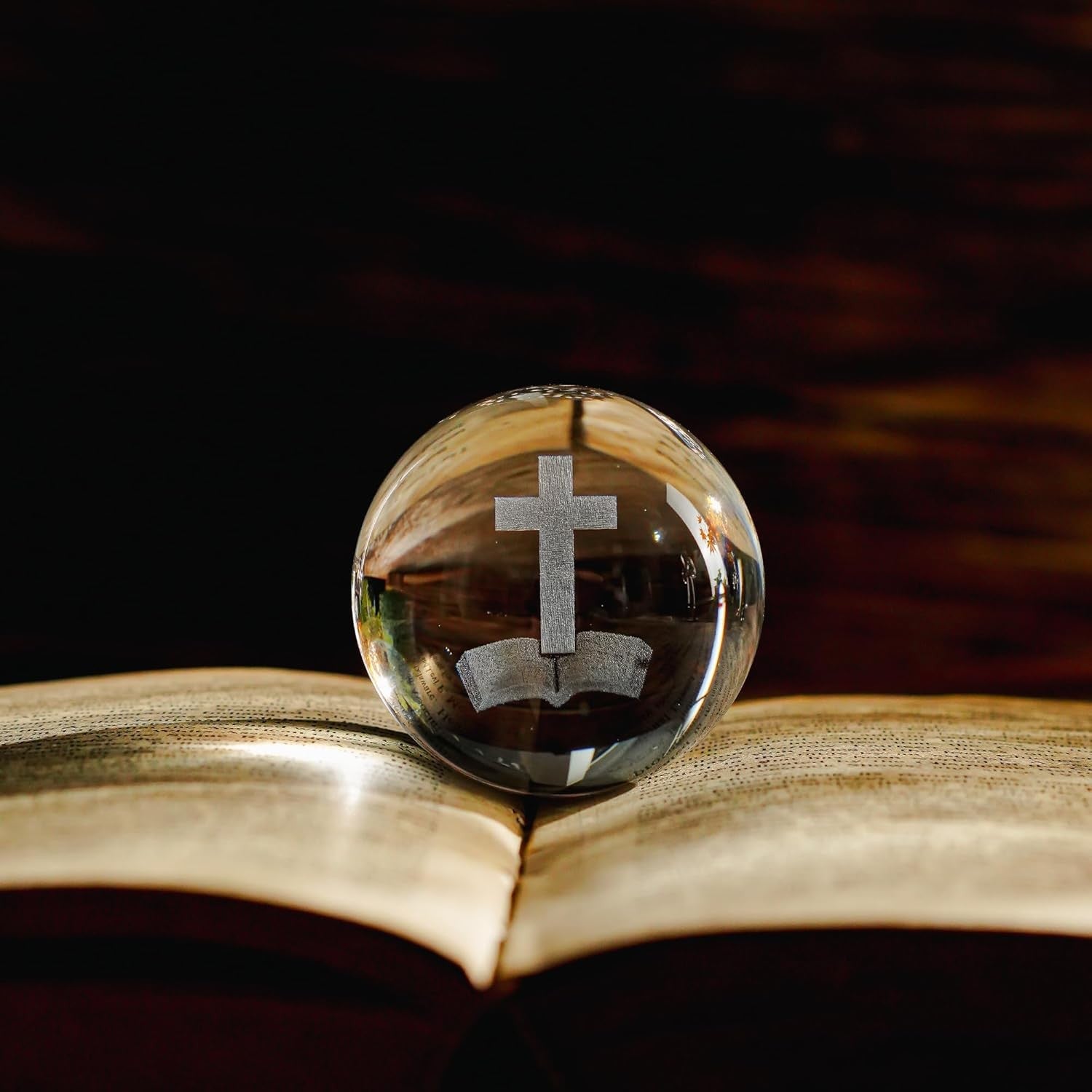 new ZEERSHEE 3D Laser Engraved Cross Bible Crystal Ball with Stand Clear ZEERSHEE - KOEEK