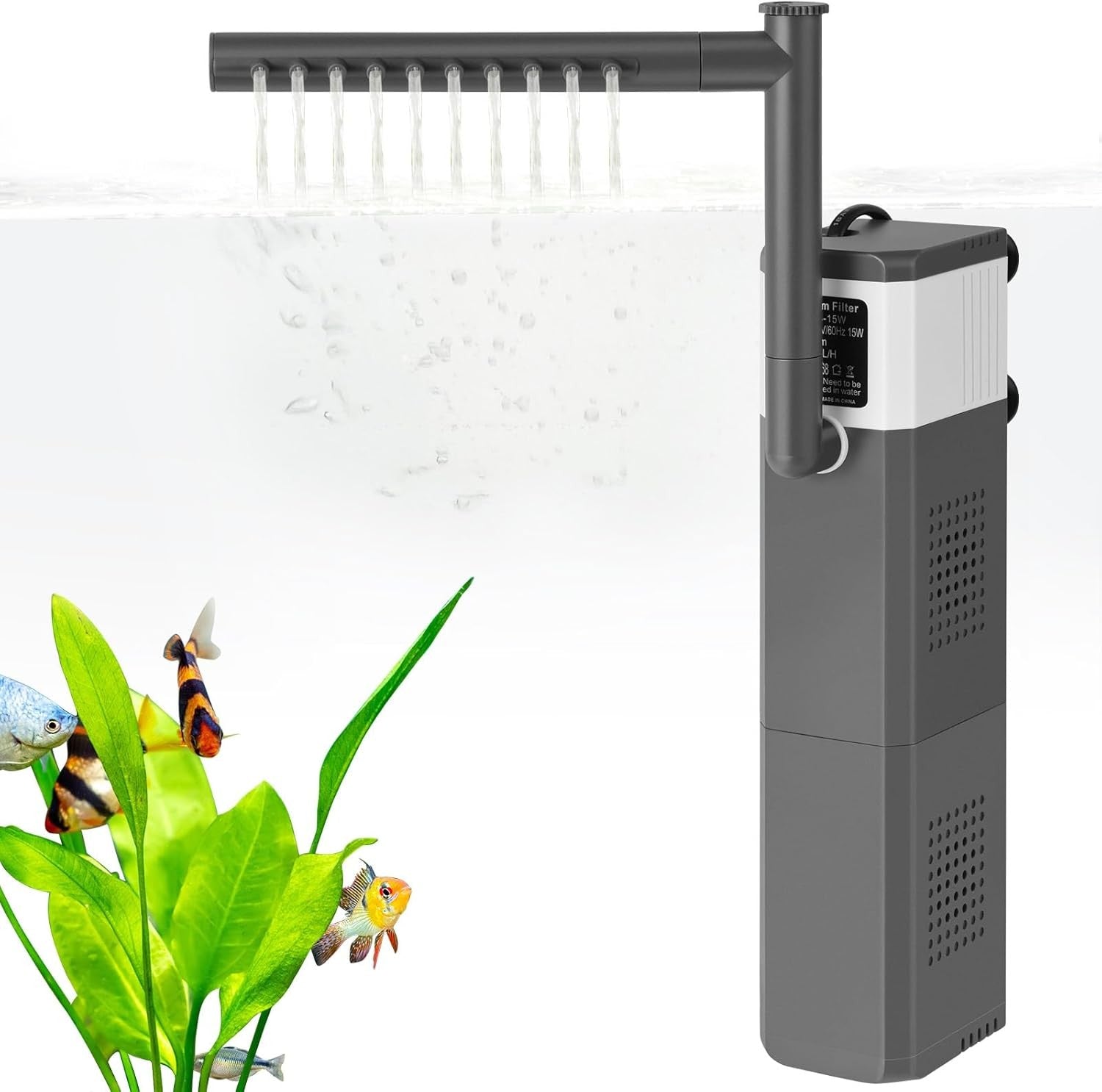 new 15W 210GPH Ultra Powerful Aquarium Filter for 15-40Gallon Fish Gray/White 07FC0E-D4 - KOEEK