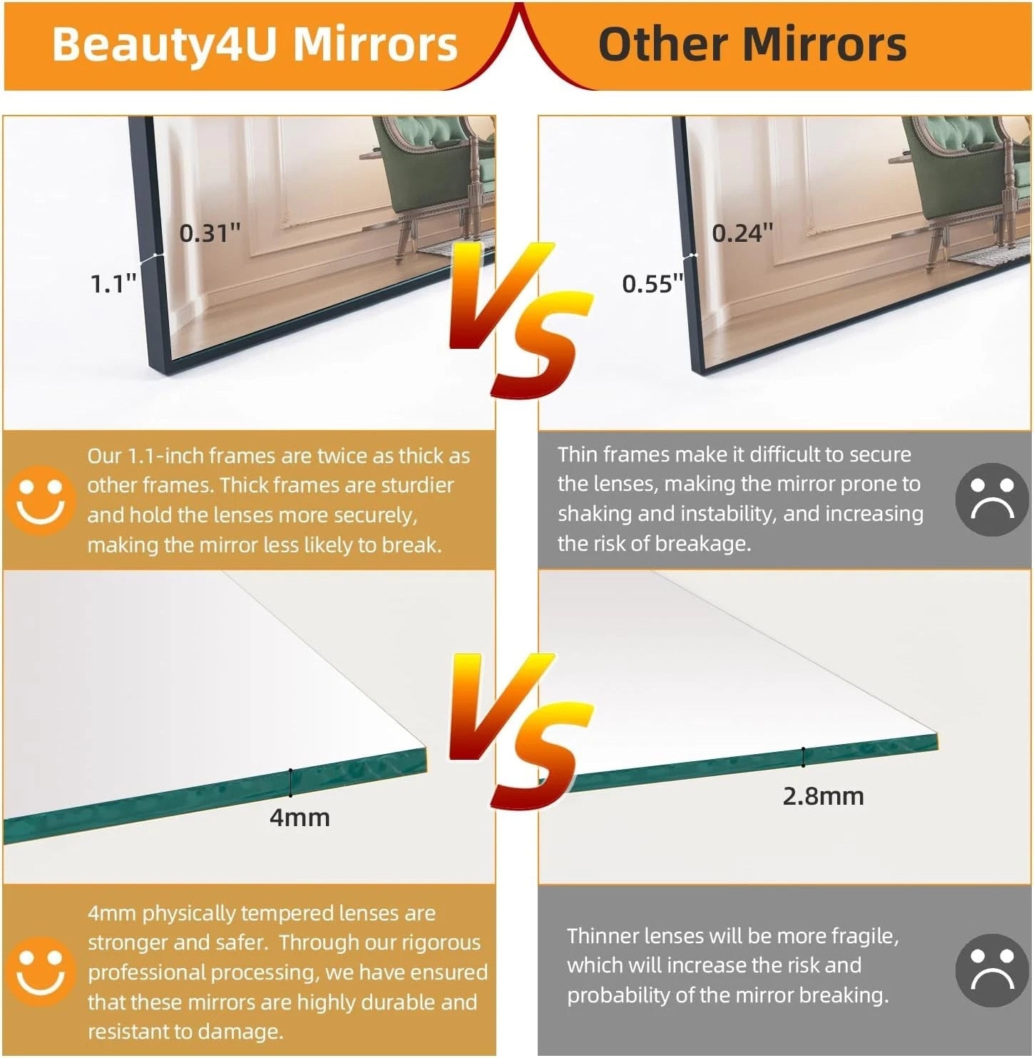 59"x16" Tall Full Length Mirror with Stand, Black Wall Mounting Full Body Mirror 07FC0E-D4 - KOEEK
