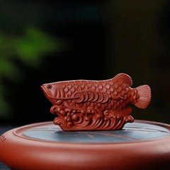 9.6cm Purple Clay Handcarved Dragon Fish Tea Pet Auspicious Fengshui Ornament 07FC0E-D4 - KOEEK