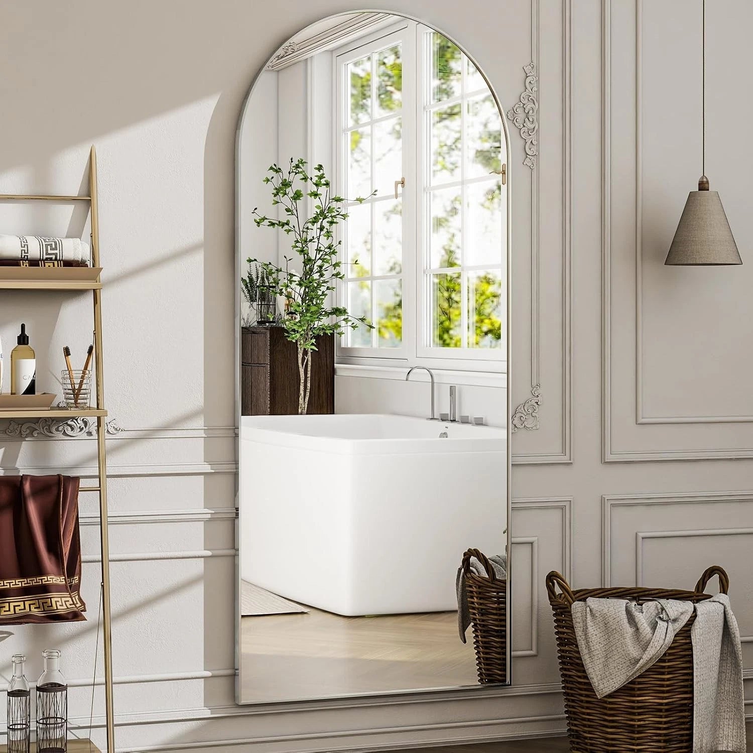 57"x20" Arched Full Length Mirror - Wall Mounted/Floor Mirror Full Body Mirrors 07FC0E-D4 - KOEEK