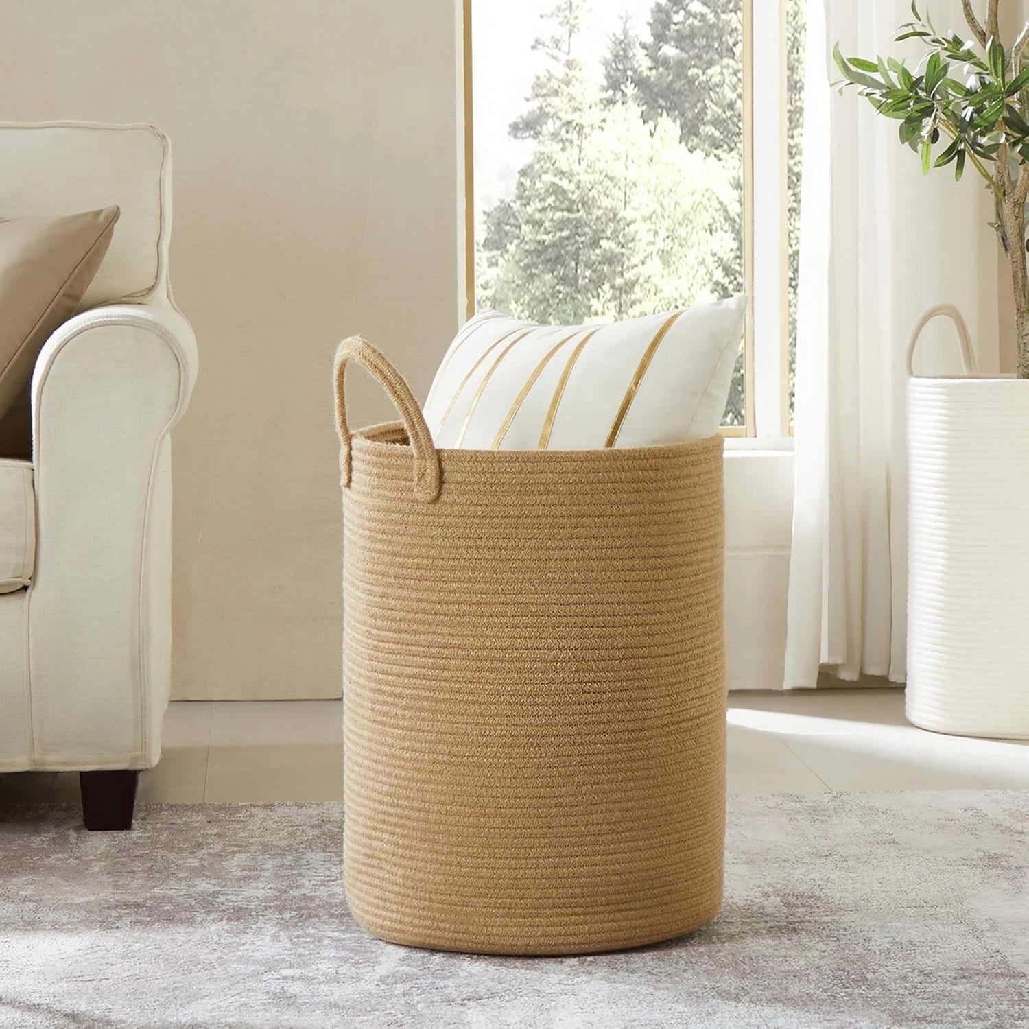 15 inches × 20 inches Ramie woven laundry basket Rattan rope clothing 07FC0E-D4 - KOEEK