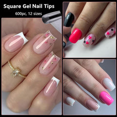 new LuckForever 600pc Short Square Nail Tips Clear Fake Press on Nails LUCKFOREVER - KOEEK