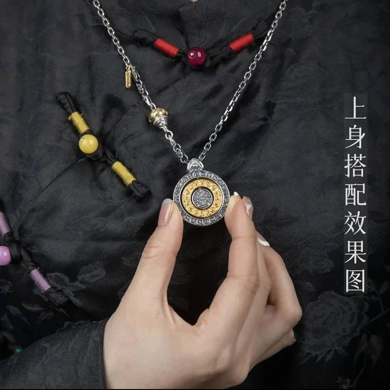 Retro Nine Palaces Bagua Pendant Yellow Wealth God Buddha Board Amulet Necklace 07FC0E-D4 - KOEEK