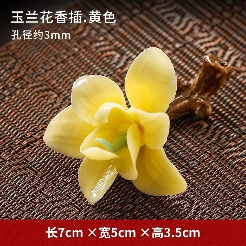 Ceramic Magnolia Stick Incense Holder Set Tea Room Desk Decor 07FC0E-D4 - KOEEK