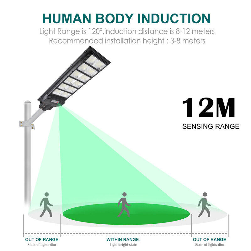 ny 100000000LM kommersiell solcellegatelys bevegelsessensor Dusk-Dawn veilampe+stang