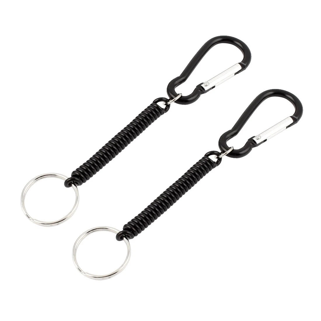 Carabiner Hook Elastic Spring Coil Strap Rope Keychain Black 5 Inch Long 2 Pcs 07FC0E-D4 - KOEEK