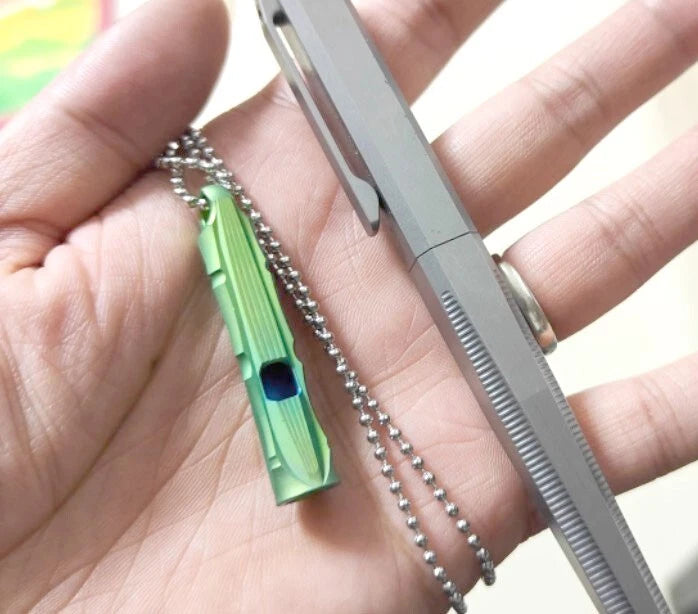 EDC Green Titanium Alloy Whistle Keychain Pendant Necklace Outdoor Survival Tool 07FC0E-D4 - KOEEK